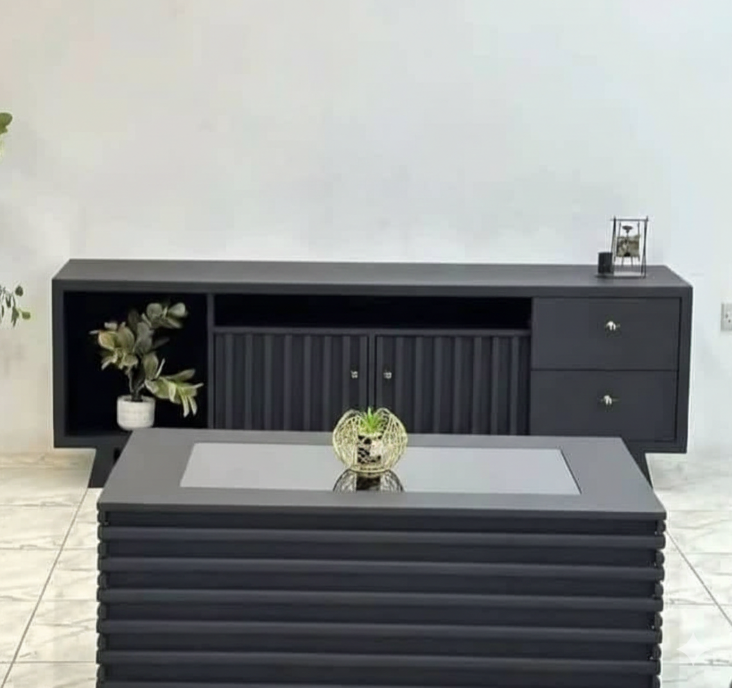 Kyoto Slatted Wood & Matte Black Media Set