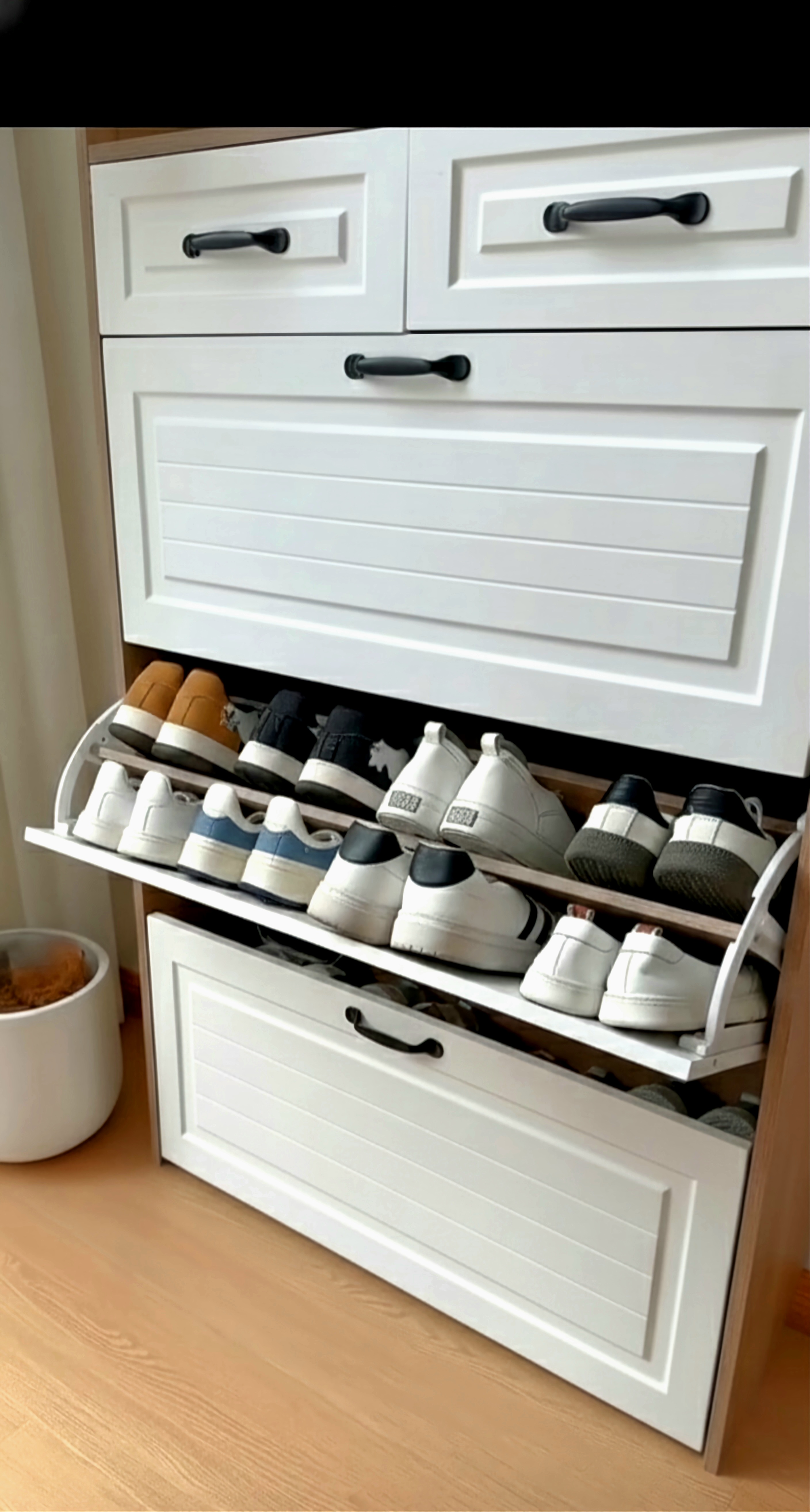 White and Brown Entryway Shoe Rack and Organizer